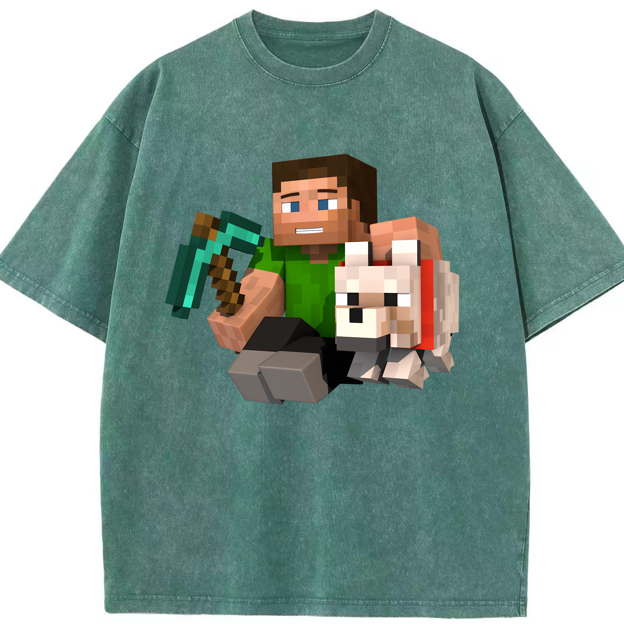 （画像用） マインクラフト ブロックの世界 Minecraft MC Block world 綿100% ヴィンテージ風 半袖Tシャツ（フロントプリント）